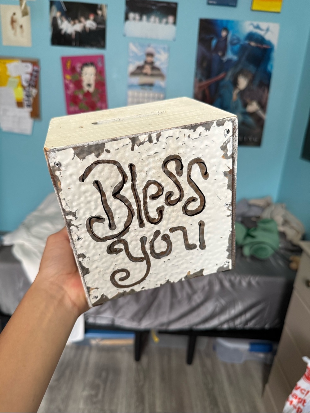 “Bless You” wooden and metal tissue box